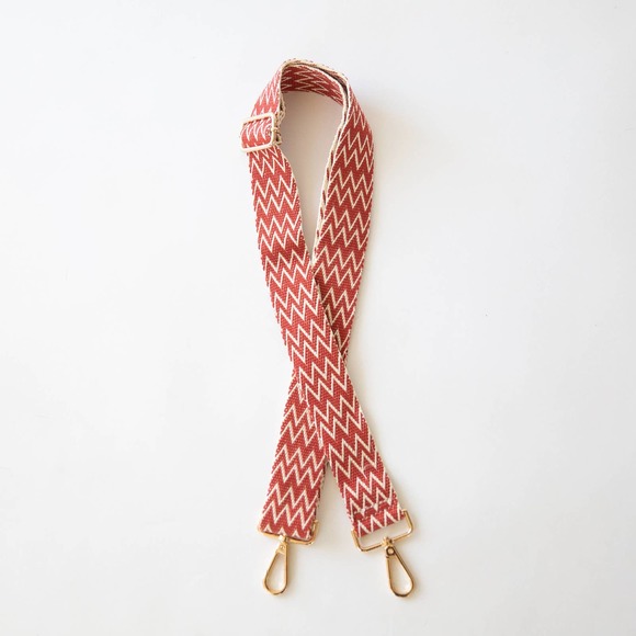 Boutique Handbags - Clay and White Chevron Pattern Canvas Purse Strap